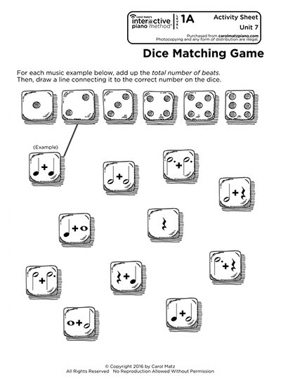Interactive Piano Method® - Activity Sheet Sample "Dice Matching Game"