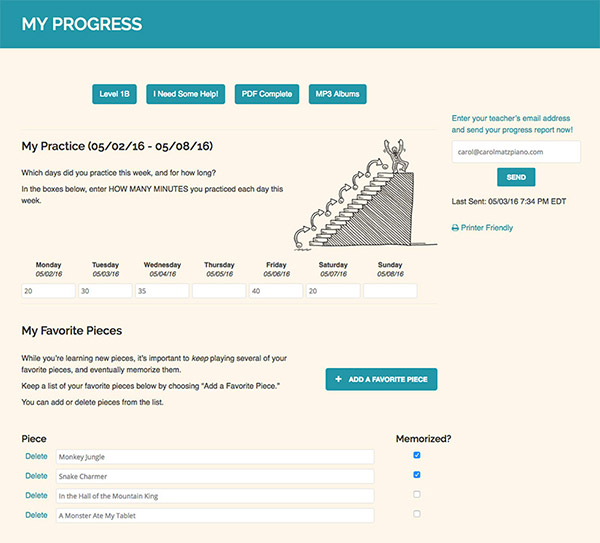 Interactive Piano Method® - Sample "Progress Log"