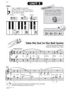 Interactive Piano Method® - 1B sample page "Take Me Out to the Ball Game"