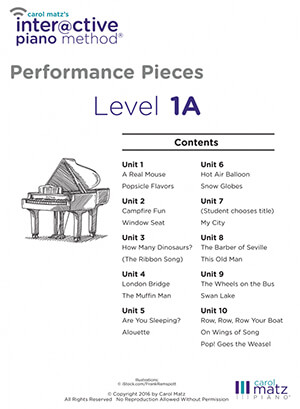 Interactive Piano Method® - METHOD LEVELS 1A Performance Pieces Contents