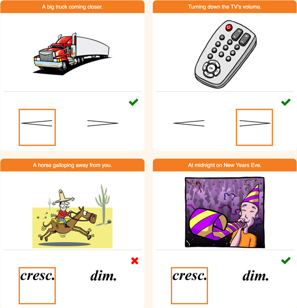 Interactive Piano Method® - 2A Sample Activity "Crescendo or Diminuendo"